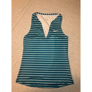 Nike Dri Fit Teal White Striped Athletic Tennis Tank Top Women's Small